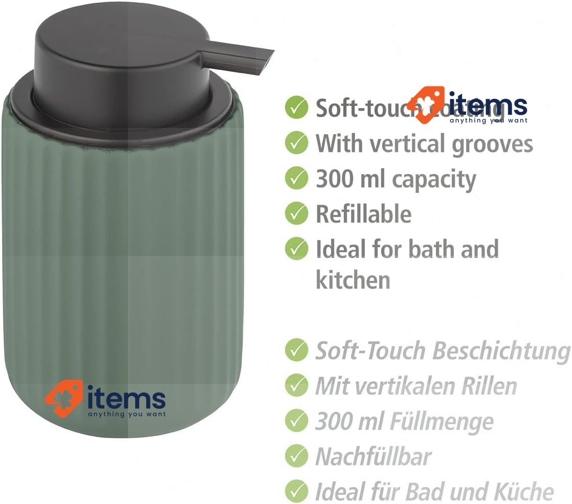 WENKO Belluno Soap Dispenser Ceramic Green 300 ml 8L x 8W x 13.5H