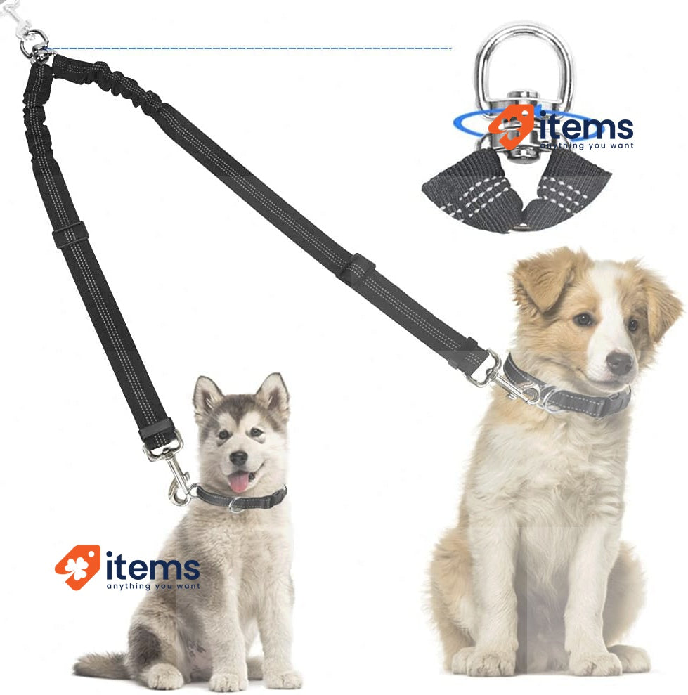 Kelivi Double Dog Lead Coupler, No Tangle 360°Swivel Rotation Black