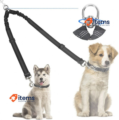 Kelivi Double Dog Lead Coupler, No Tangle 360°Swivel Rotation Black