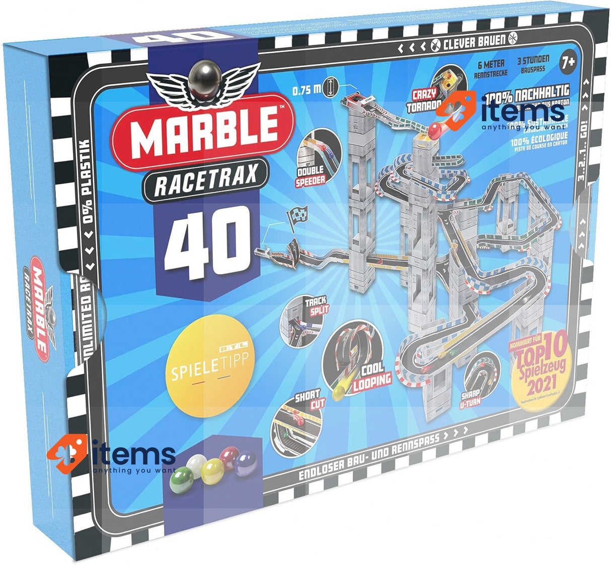 Marble Racetrax 869027 - Murmel Mania Race Track Starter Set 40 Pieces