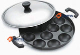 JagMor Non-Stick Cookware Appam Patra with Lid and Strong Handle Black