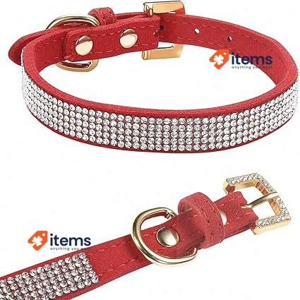 LOVPE Dog Collar,Adjustable Rhinestone Collar for Small Dogs and Cats (S, Red)