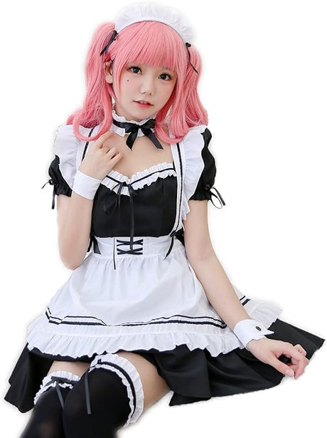 CarolynDesign Japanese Anime Sissy Maid French Apron Lolita Fancy Dress Set