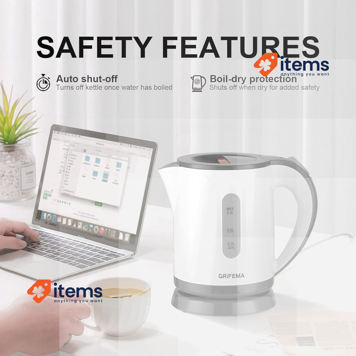 RIFEMA GC1001 Electric Kettle 0.8 L/1100 W Boiling Power White
