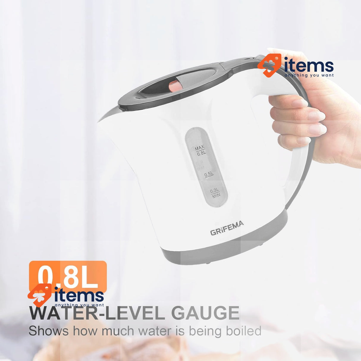 RIFEMA GC1001 Electric Kettle 0.8 L/1100 W Boiling Power White