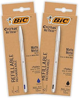 BIC Crystal Renew Rechargeable metal pen, pack of 2 pens + 4 recharg
es