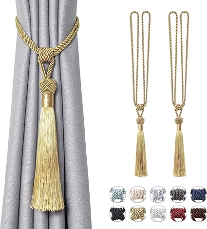 Pretty Jolly 2 Pack Long Tassel Curtain Tiebacks Handmade Gold