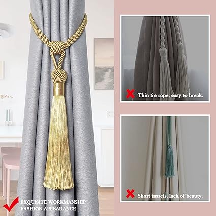 Pretty Jolly 2 Pack Long Tassel Curtain Tiebacks Handmade Gold