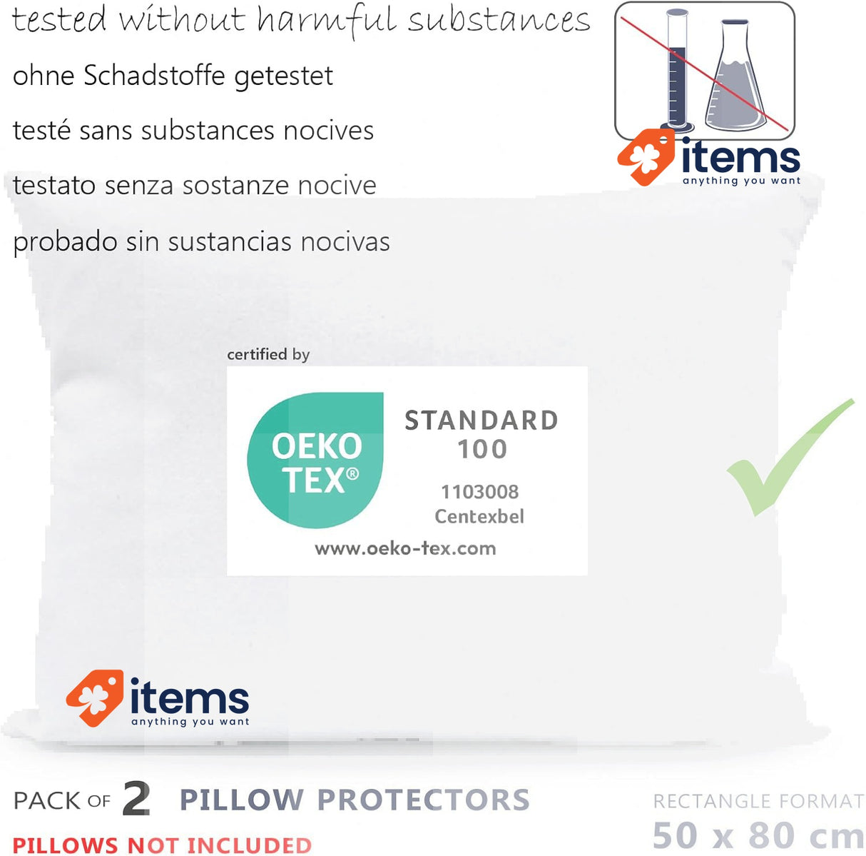 Twillie - Waterproof Pillowcase 50x80 cm - Set of 2, Oeko-Tex® certified Aegis®