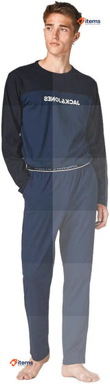 Jack & Jones Men s Jacsmith Pajama Set, Navy Blue, Size L Men's Pants GIFTBOX