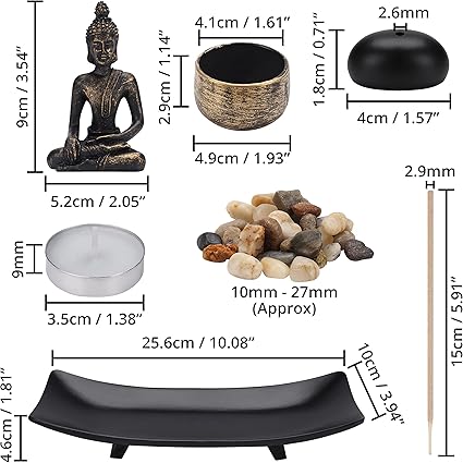 Belle Vous Sitting Buddha Candle and Incense Stick Holder in Zen Garden Tray