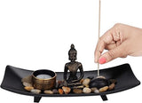 Belle Vous Sitting Buddha Candle and Incense Stick Holder in Zen Garden Tray