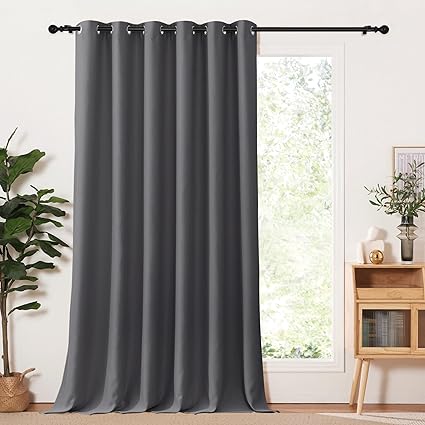 PONY DANCE Wide Curtains Large Thermal Blackout Single Curtain Panel Grey