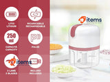 BEPER P102ROB050 USB Rechargeable Food Processor, 3 Stainless Steel, Red/White