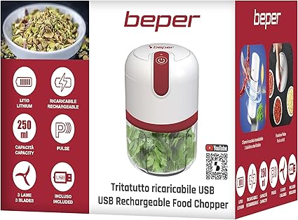 BEPER P102ROB050 Mini Chopper USB - Vegetable Chopper Electric 250ml