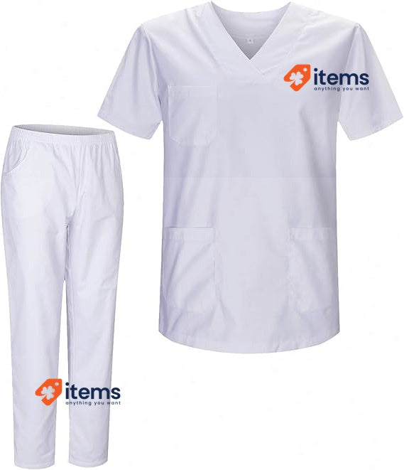 MISEMIYA Uniforms Unisex Scrub Set in White, Size 3XL Adult Medical Pants