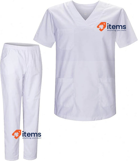 MISEMIYA Uniforms Unisex Scrub Set in White, Size 3XL Adult Medical Pants