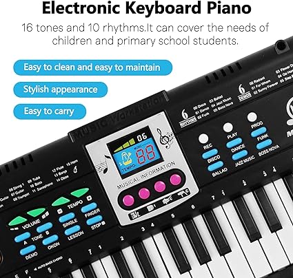 Montloxs Teclado electrónico de música digital de 61 teclas para