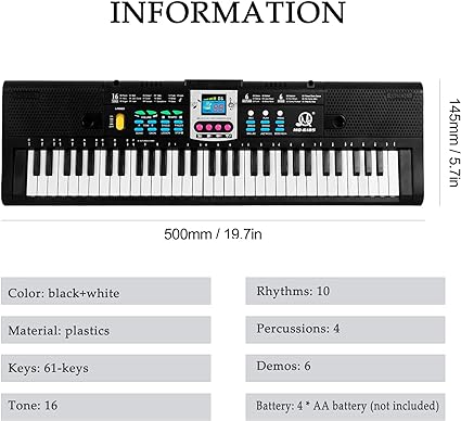 Montloxs Teclado electrónico de música digital de 61 teclas para