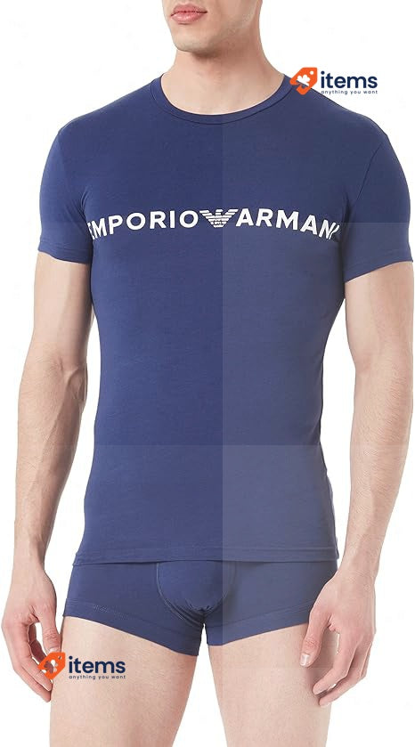 Emporio Armani Men's Pyjamas Blue Underwear Megalogo Pajamas Patriot