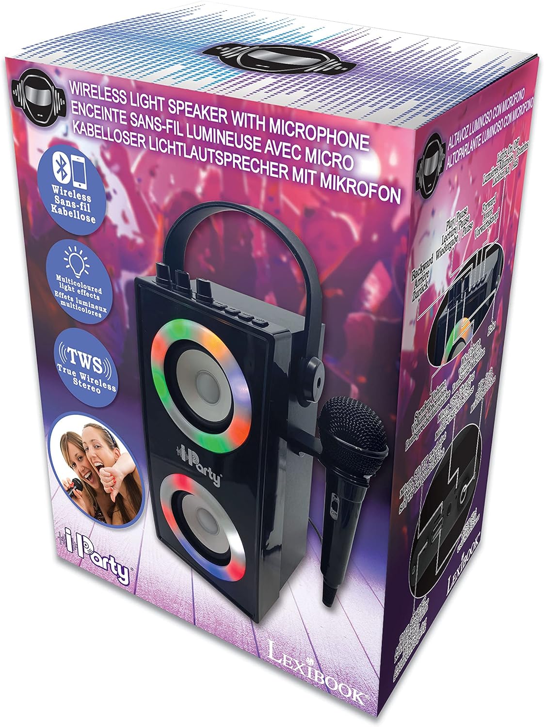 LEXIBOOK BTP180BKZ iParty-Portable Bluetooth Speaker with Microphone Black