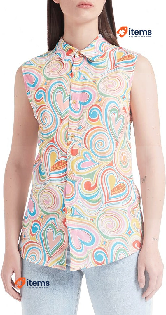 Love Moschino Women s Sleeveless Slim Fit in Fluid Cupro-Cotton Shirt 40 Women's