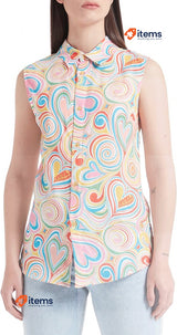 Love Moschino Women s Sleeveless Slim Fit in Fluid Cupro-Cotton Shirt 40 Women's