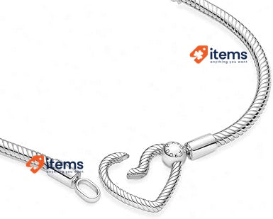 PANDORA Heart Closure Snake Bracelet 925 Sterling Silver Size: 16cm Moments S No