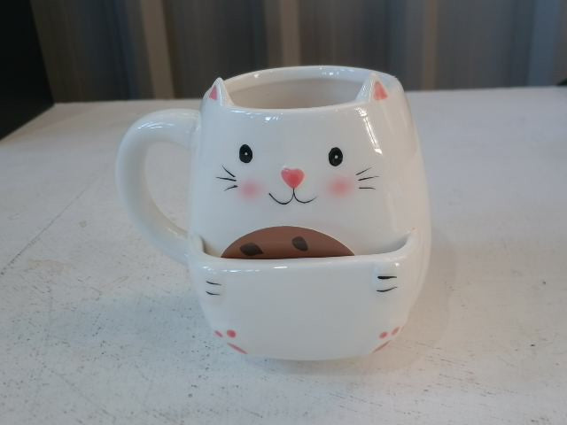 outoftheblue Cat Coffee Mug w/ Biscuit Compartment Kitten Cup Coffee Cup White