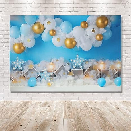 MEHOFOND 7x5ft Boy Birthday Backdrop for Photos Newborn Blue