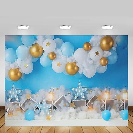 MEHOFOND 7x5ft Boy Birthday Backdrop for Photos Newborn Blue