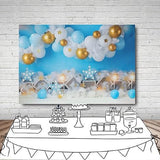 MEHOFOND 7x5ft Boy Birthday Backdrop for Photos Newborn Blue