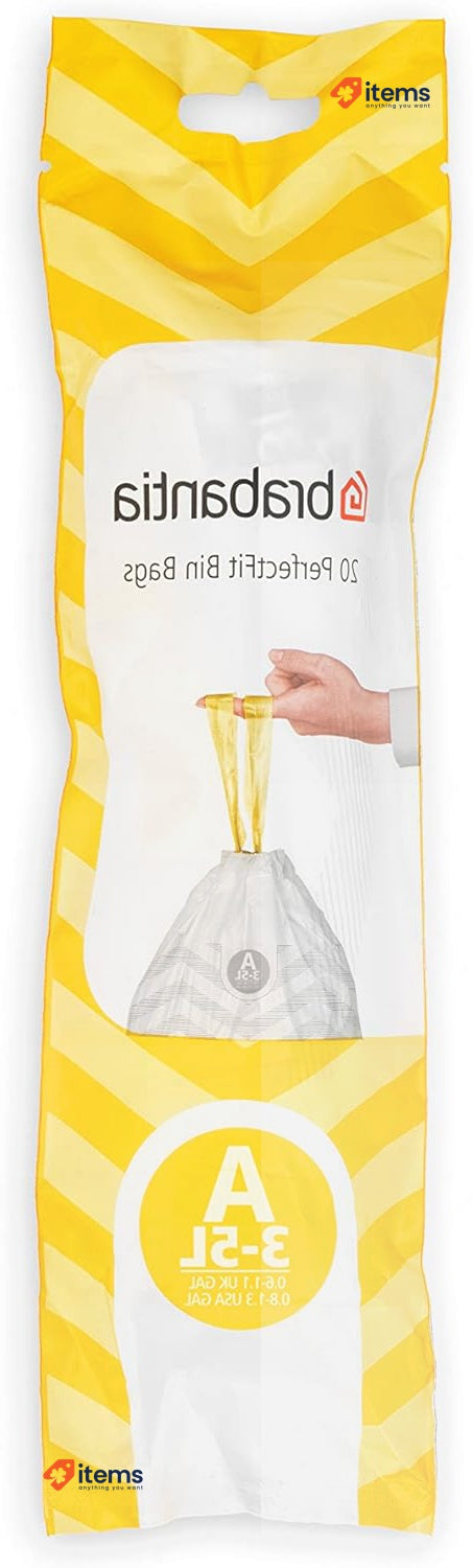 Brabantia PerfectFit Bin Liners Multipack (Size A/3 Litre) Plastic 200 Bags Tape