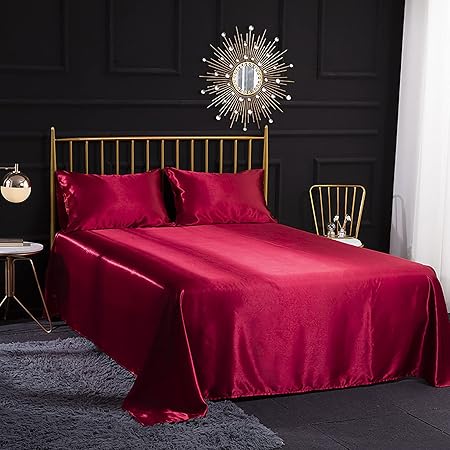 Jemiipee 4-Piece Bed Sheet Set 100% Solid Microfibre Red Burgundy