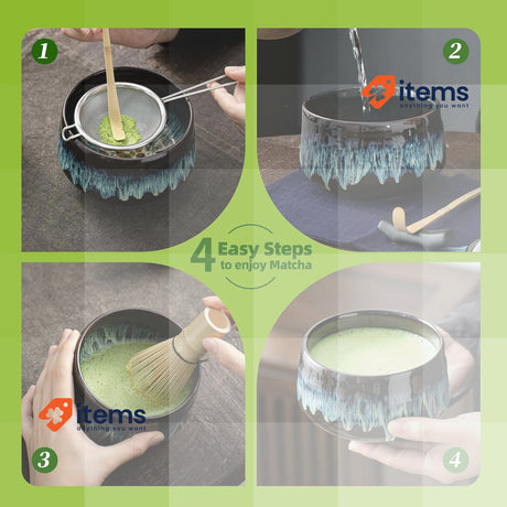 TEANAGOO Matcha Whisk, 7 Pcs Matcha Set with Holder/Scoop/Sifter Junware-green