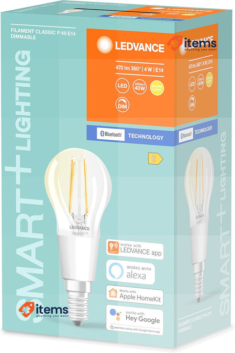 LEDVANCE Smart LED Bulb With Bluetooth Mesh, Clear Filament E14 White Dimmable