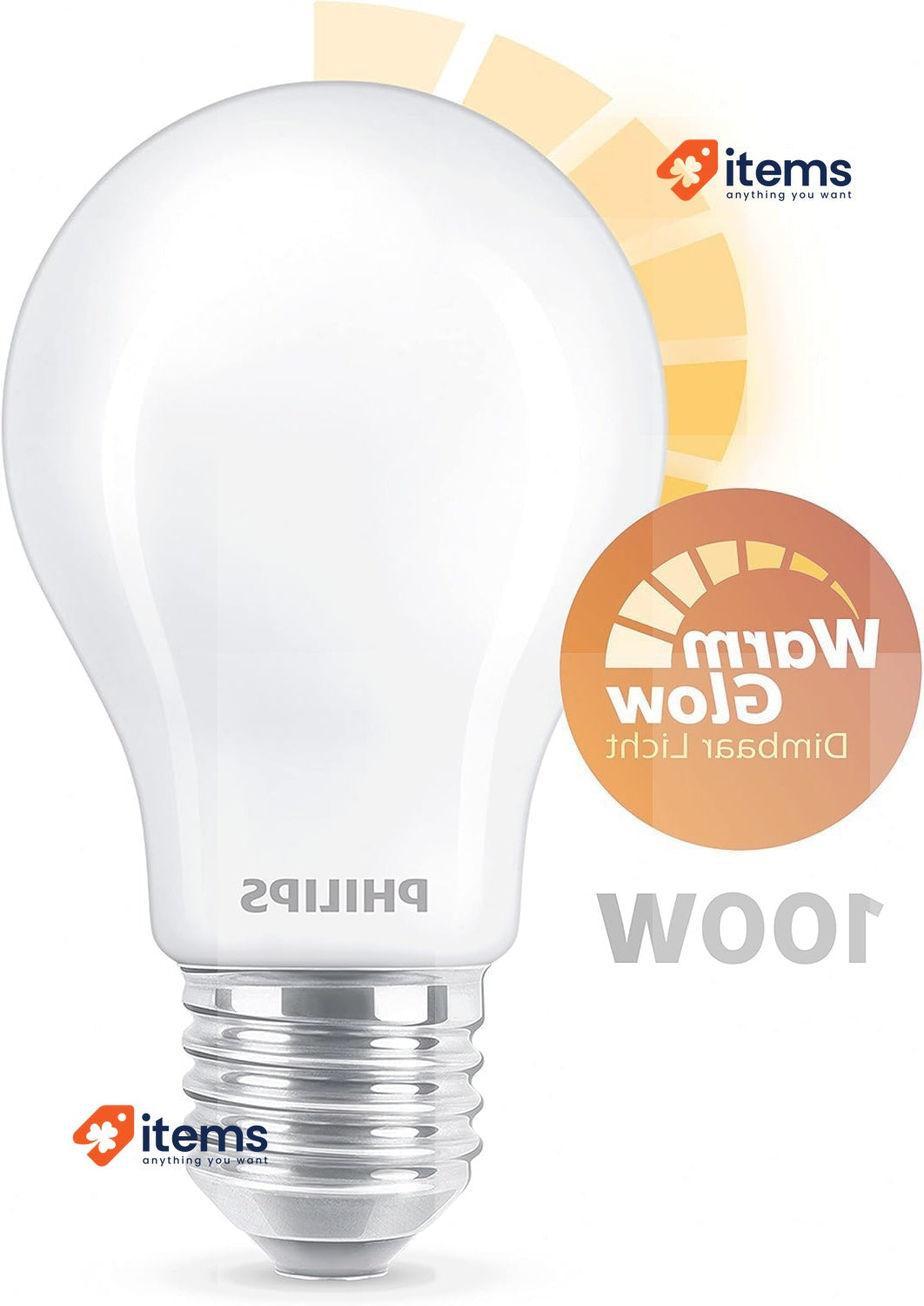 Philips LED Lampadina Drop, 100W, E27, White Hot Light, Dimmable