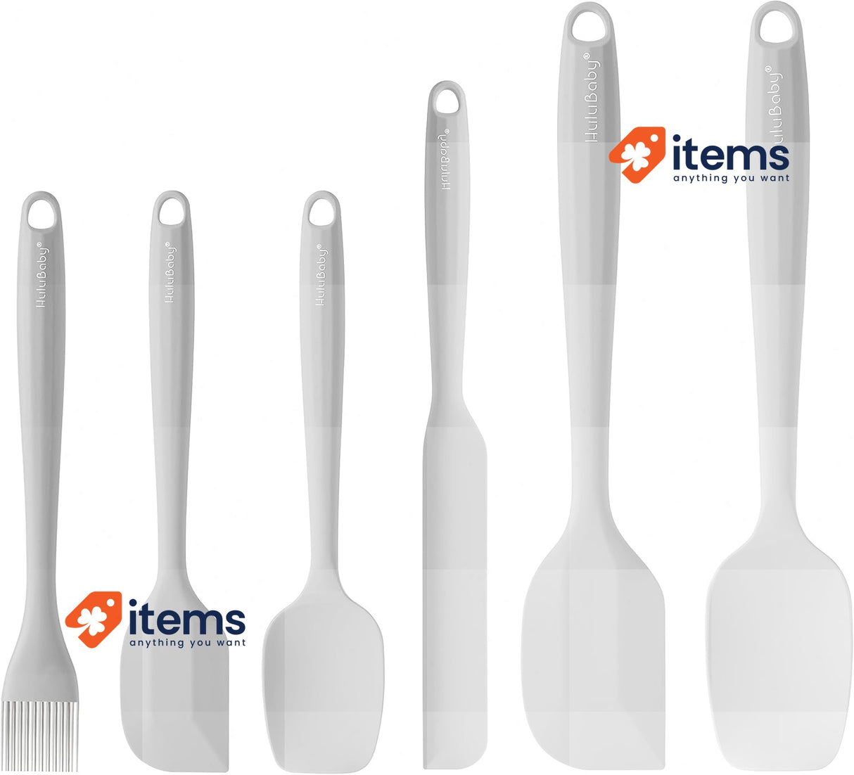 HULUBABY Permanent Warranty Silicone Spatula Set of 6 Seamless One  (Grey)