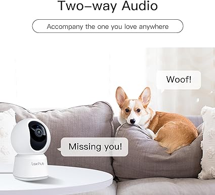 LAXIHUB Pet Camera PTZ 355° With App WiFi Camera Indoor Home Security 1080P