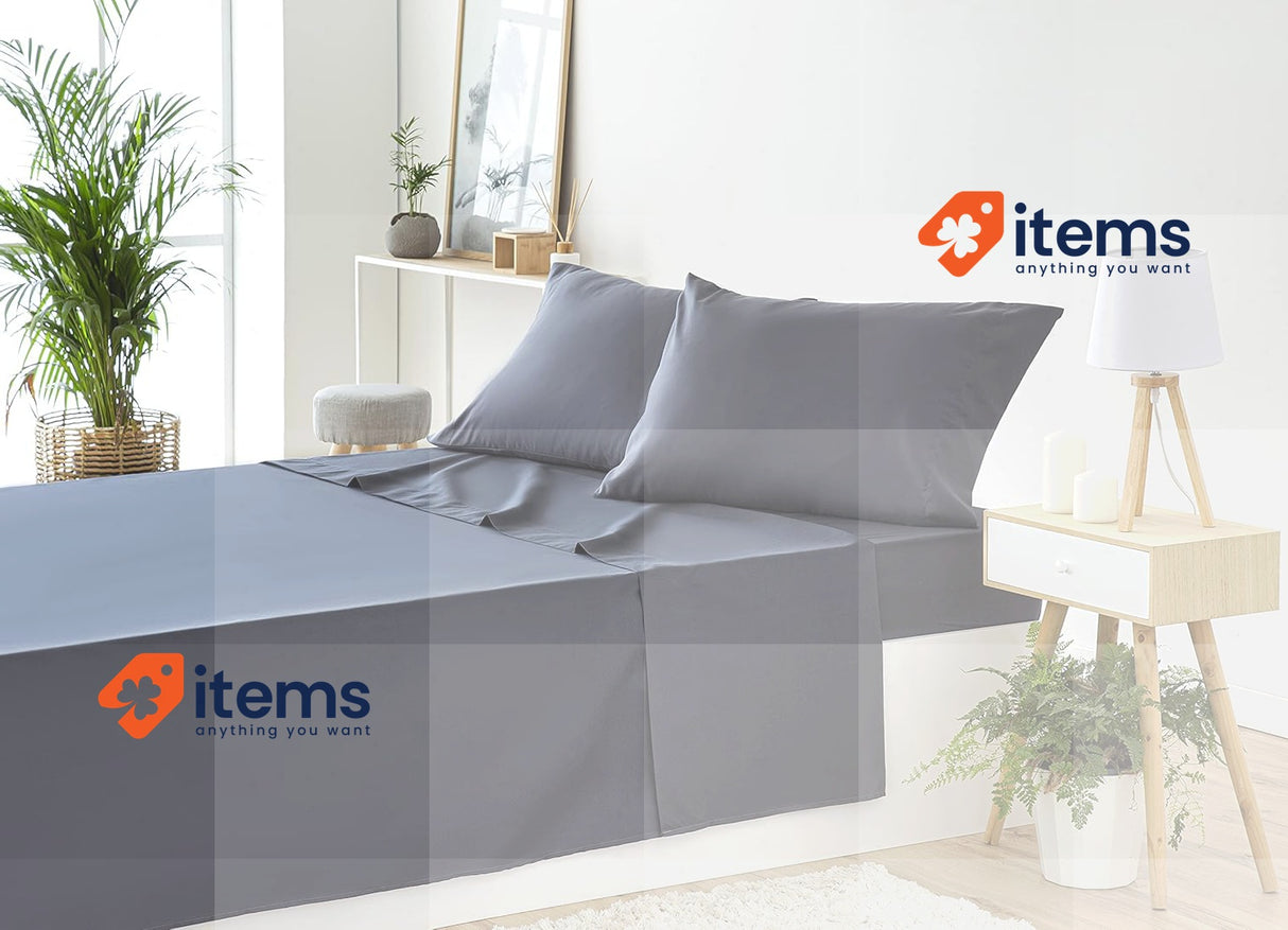 Todocama 4-Piece Bedding Set Fitted Sheet (180 - 180 x 190/200 cm, Dark Grey)