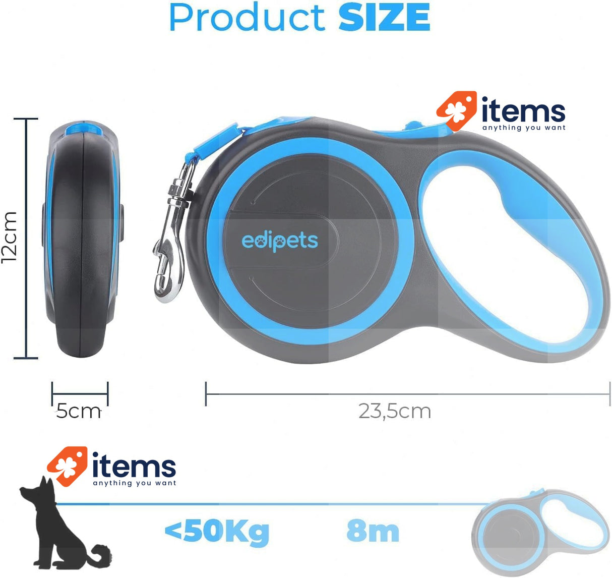 Edipets Retractable Dog Lead 8 Metres, Extendable, Flexible Band for Walks Blue