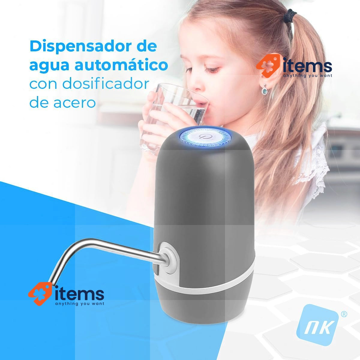 NK Water Dispenser Automatic Dispenser, USB Charging, Steel Dispenser BPA-Free