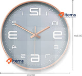 MULEVIP Analogue Wall Clock 12 inch Without tick sounds, Quartz Grey
