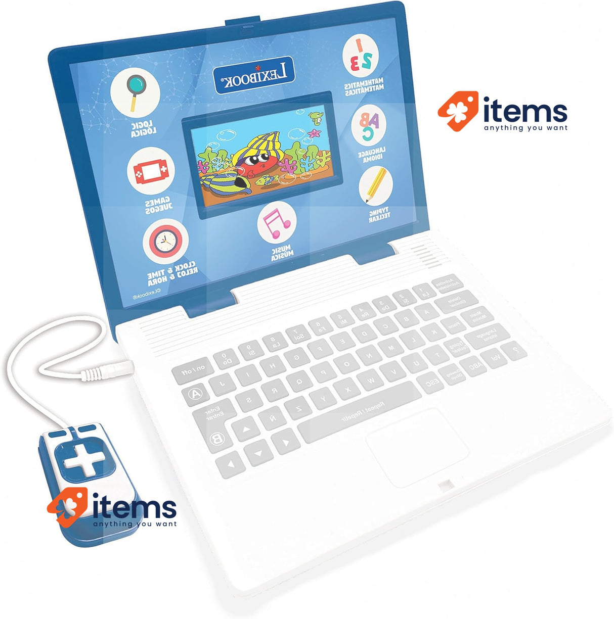 LEXIBOOK, Educational and Bilingual Laptop Spanish/English White/Blue