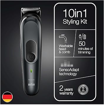 Braun Rulebarba Haircut Man Razor Included, 10 in 1 Styling Kit Black/Grey