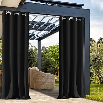 MAXIJIN Waterproof Blackout Curtains Heat Insulated Black