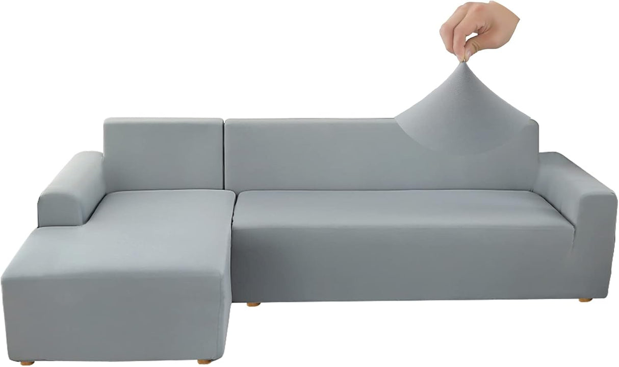 Jaotto Sofa Cover L Shape Stretch,Spandex L Shape 2 Seater+3 Seater,Silver Grey