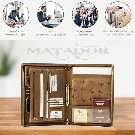 MATADOR Barcelona Men's Document Folder, Genuine Leather, (Light Brown)