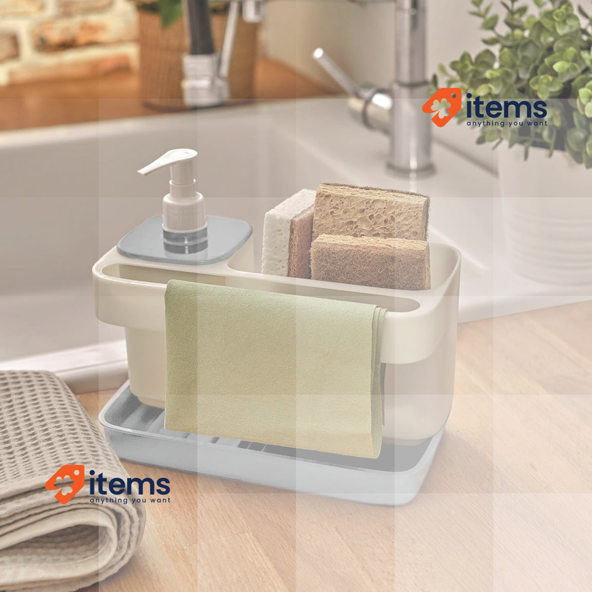 Snips Riordinello Dish Hand Soap Dispenser & Sponge Holder, 21x12x18cm, White