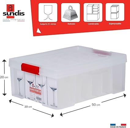 Sundis Transparent plastic storage box 27L, For Glass storage, 50Lx39Wx20H